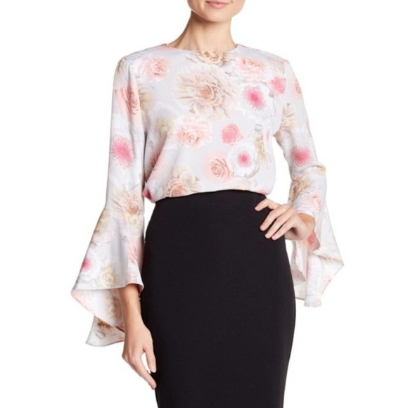 Catherine Malandrino Button Down Back Bell Sleeve Floral Print Blouse Size Small - Picture 1 of 6